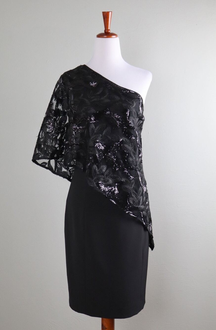 TAHARI Arthur S. Levine ASL Sequin Embellished One Shoulder Dress Size 4